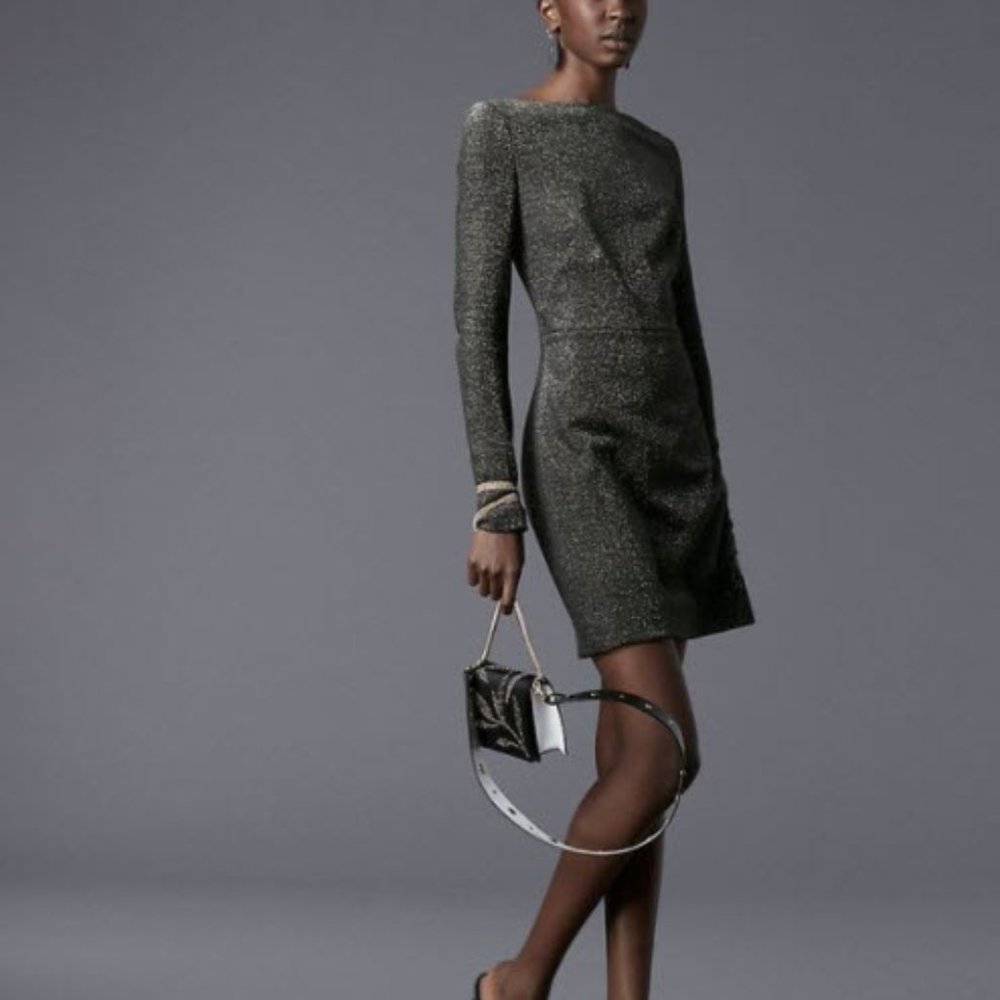 Diane Von Furtenberg long sleeved metallic silver mini dress